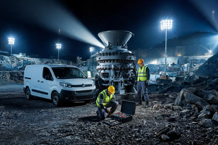 Field service van at floodlit crushing plant