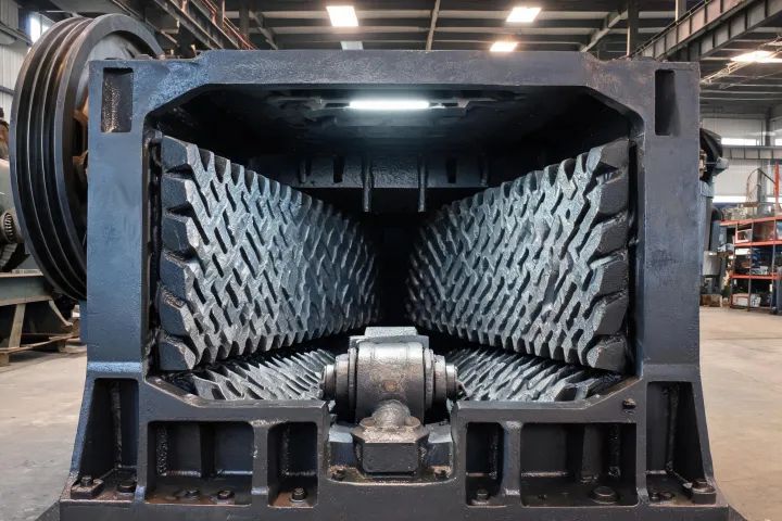 Jaw crusher chamber with manganese plates