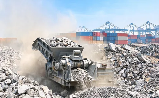 Impact crusher recycling concrete near container port
